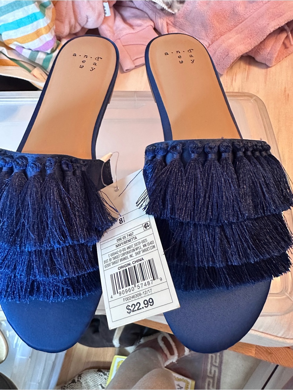 a.n.a Navy Tassel Fringe Slide Mules